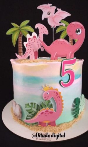 Arquivo De Corte Topo De Bolo Dinossauro Rosa Studio