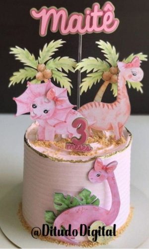 Arquivo de Corte Topo de Bolo Dinossauro Rosa Studio