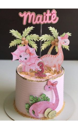 ARQUIVO DE CORTE TOPO DE BOLO Dinossauro rosa