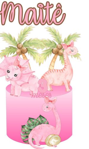 ARQUIVO DE CORTE TOPO DE BOLO Dinossauro rosa