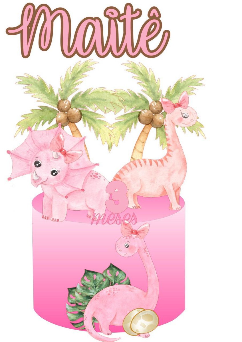 ARQUIVO DE CORTE TOPO DE BOLO Dinossauro rosa
