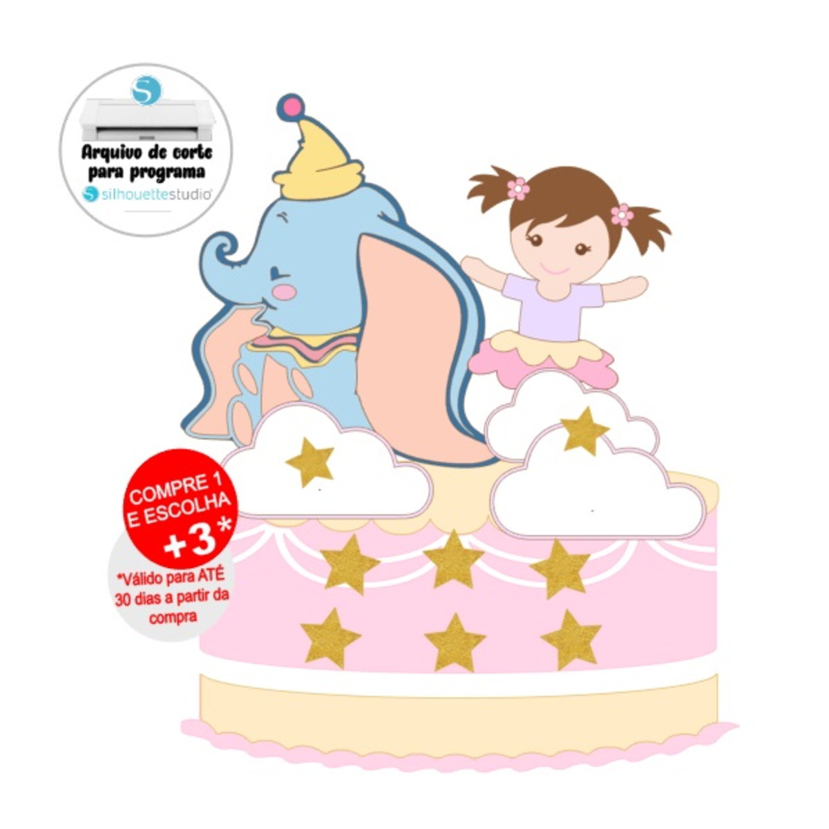 Arquivo de Corte Topo de Bolo Dumbo e Menina