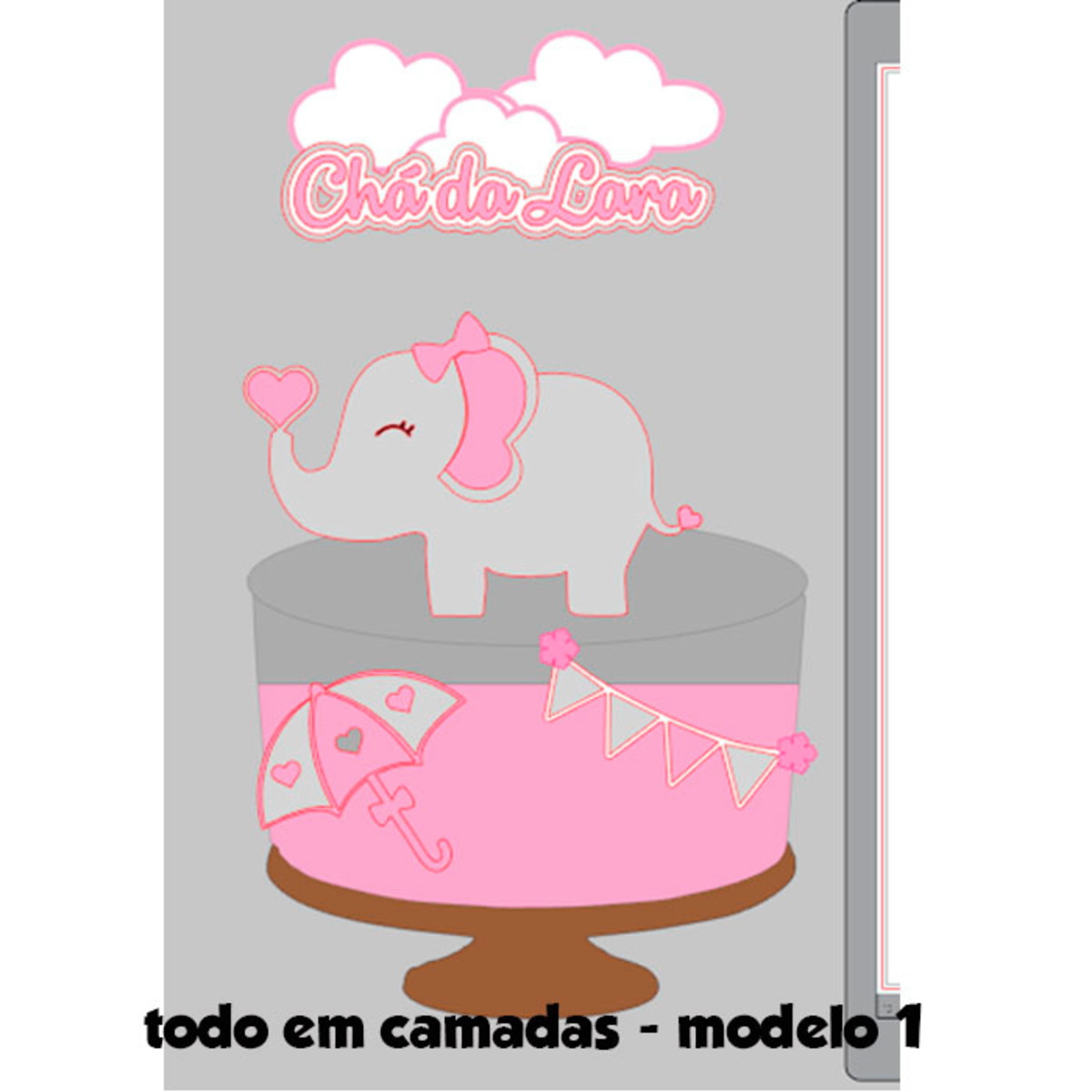 Arquivo de Corte Topo de Bolo Elefantinha 2 + BRINDES - Imagem 2