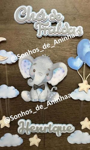 Arquivo de corte Topo de Bolo Elefantinho Aquarela + BRINDES