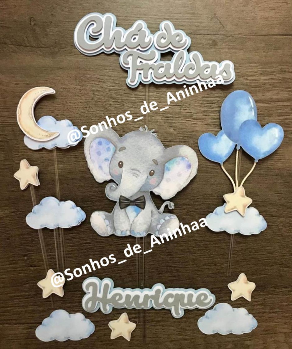 Arquivo de corte Topo de Bolo Elefantinho Aquarela + BRINDES