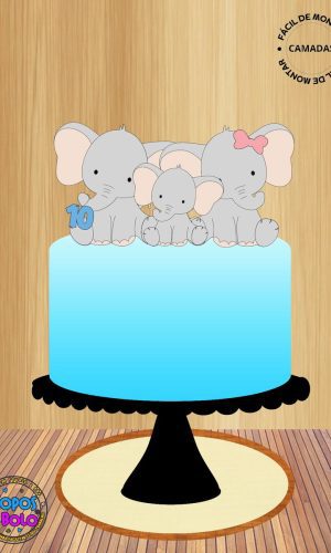 Arquivo de Corte Topo de Bolo Família Elefante