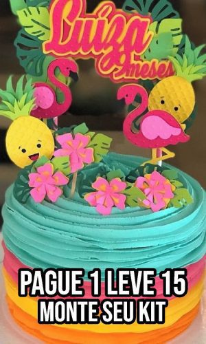 Arquivo de corte topo de bolo Flamingo Tropical Camadas ST
