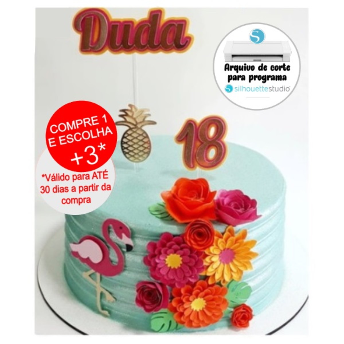 Arquivo de Corte Topo de Bolo Flamingo Tropical
