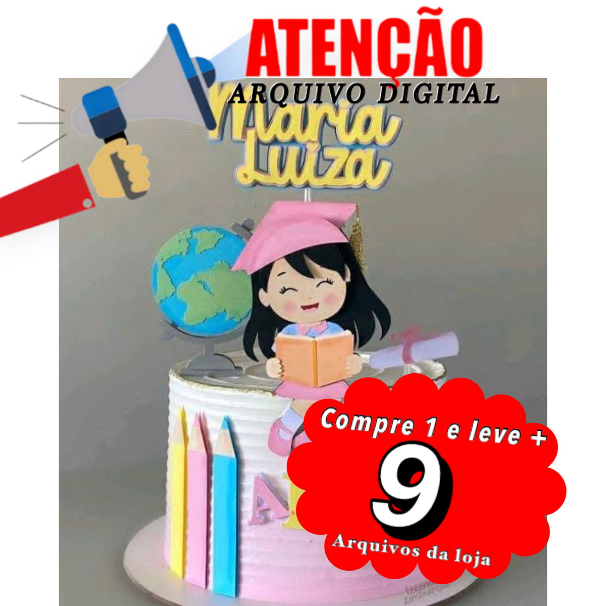 Arquivo de Corte Topo de Bolo - Formatura Menina 001