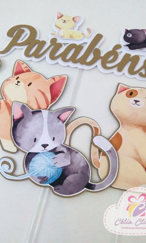 Arquivo de Corte Topo de Bolo Gatinhos Aquarela