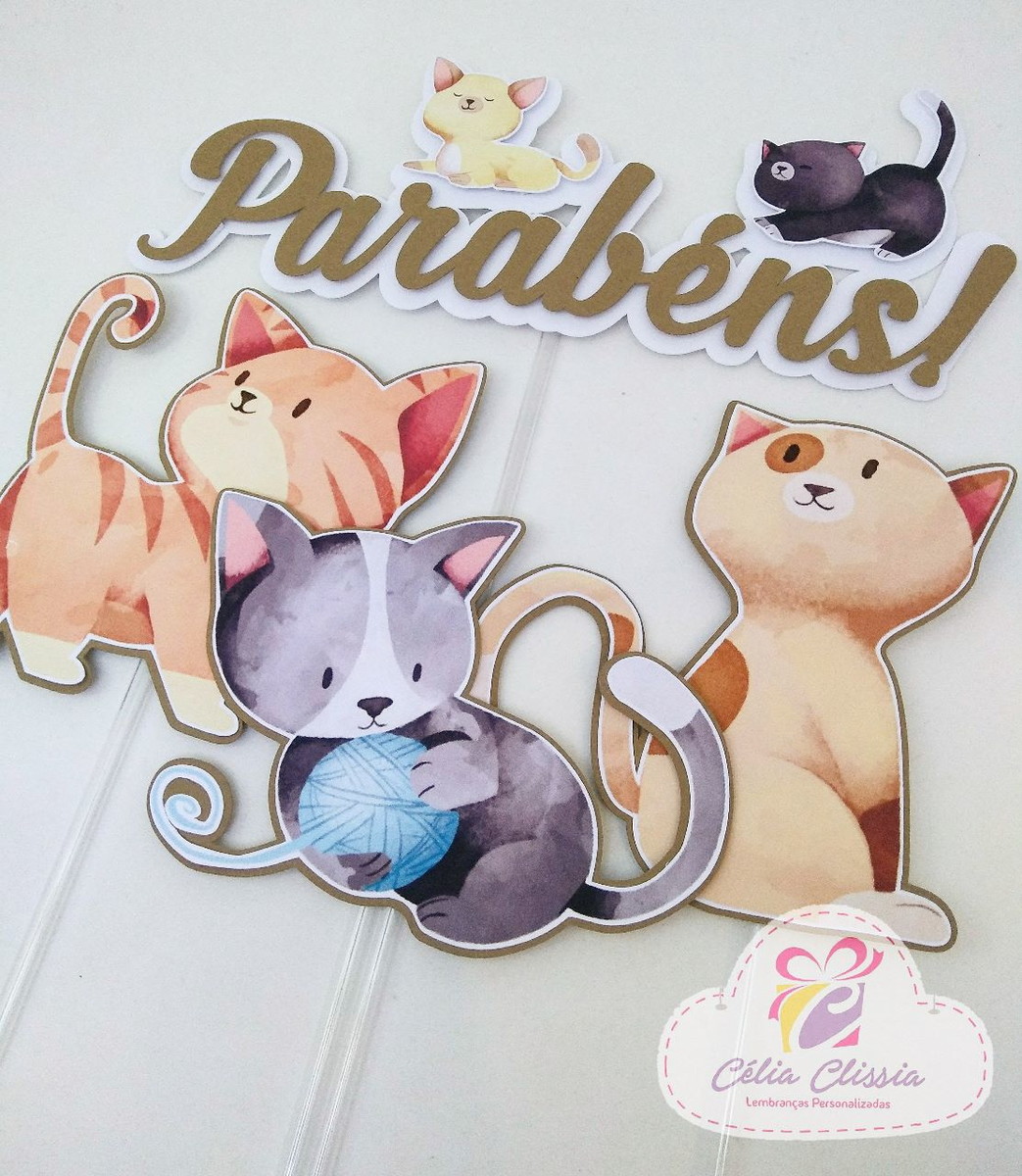 Arquivo de Corte Topo de Bolo Gatinhos Aquarela