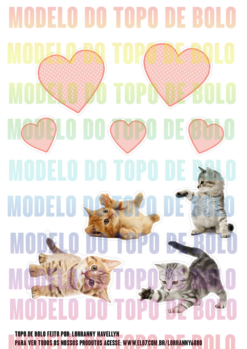 Arquivo Digital Topo de Bolo Gatos #1 Pdf/jpg - Imagem 2