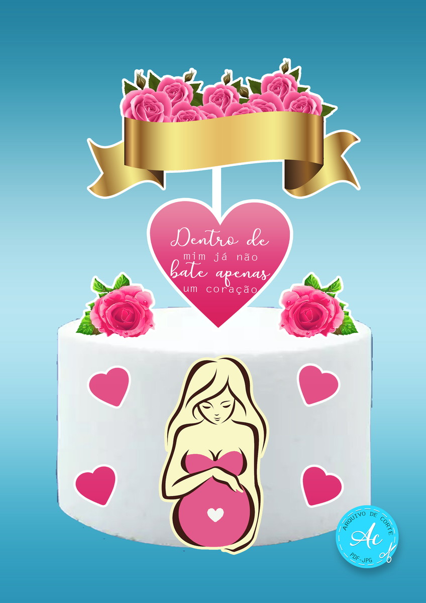 Arquivo Digital Topo de Bolo Gravida Rosa Pdf/jpg/png