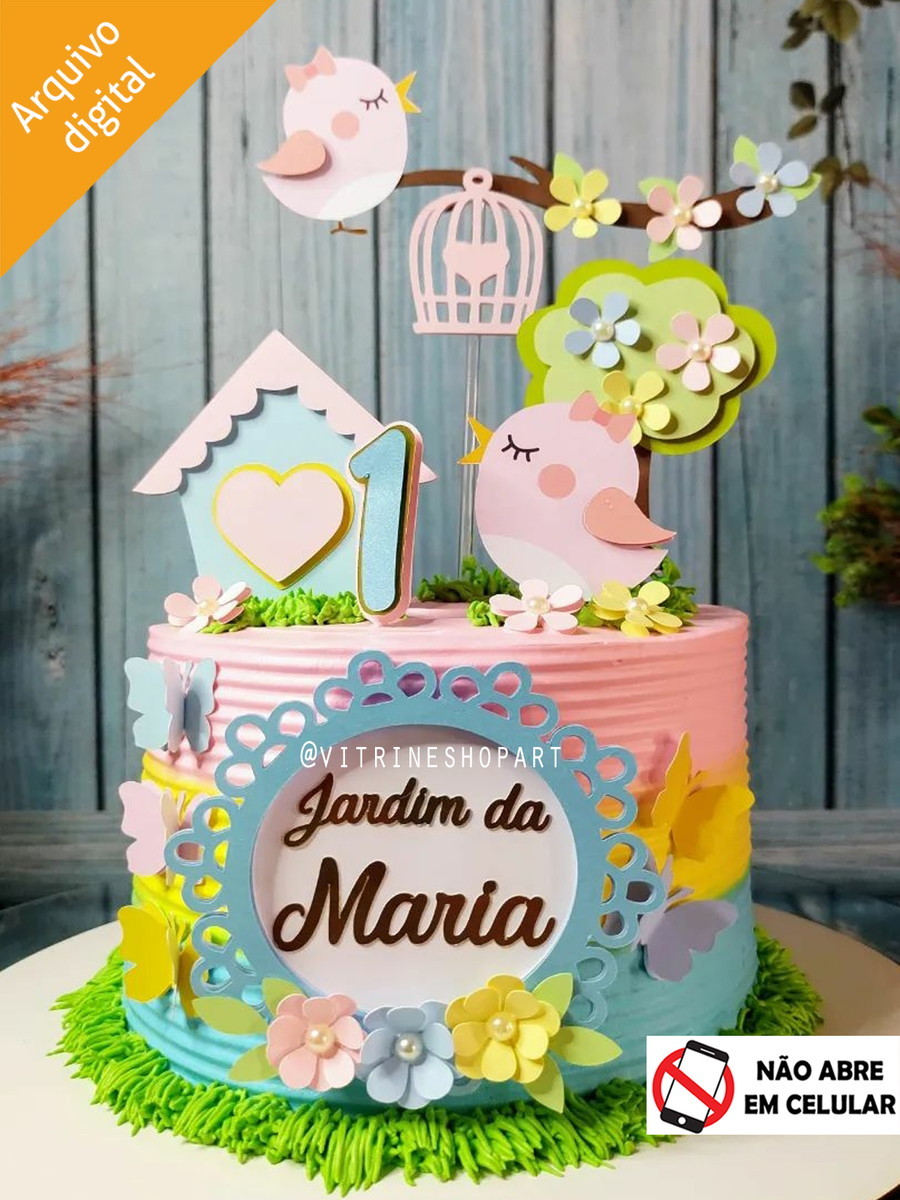 Arquivo Digital Topo de Bolo Jardim Encantado Passarinhos