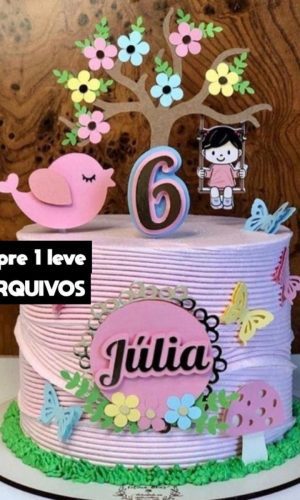 Arquivo de Corte Topo de Bolo Jardim/menina no Balanço