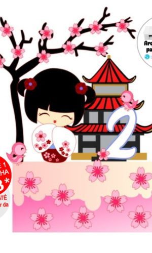 Arquivo de Corte Topo de Bolo Kokeshi - Japonesa