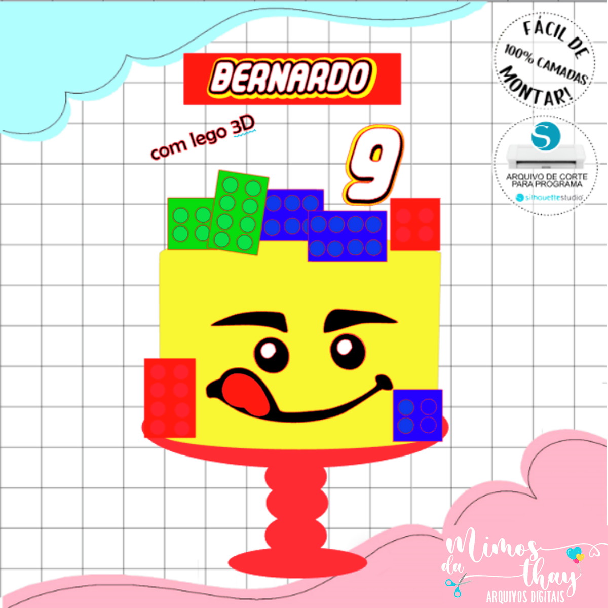 Arquivo de Corte Topo de Bolo Lego + Caixa 3d 003