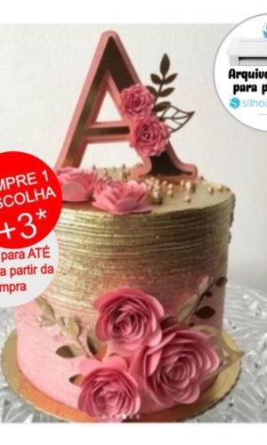 Arquivo de Corte Topo de Bolo Letra a Flores