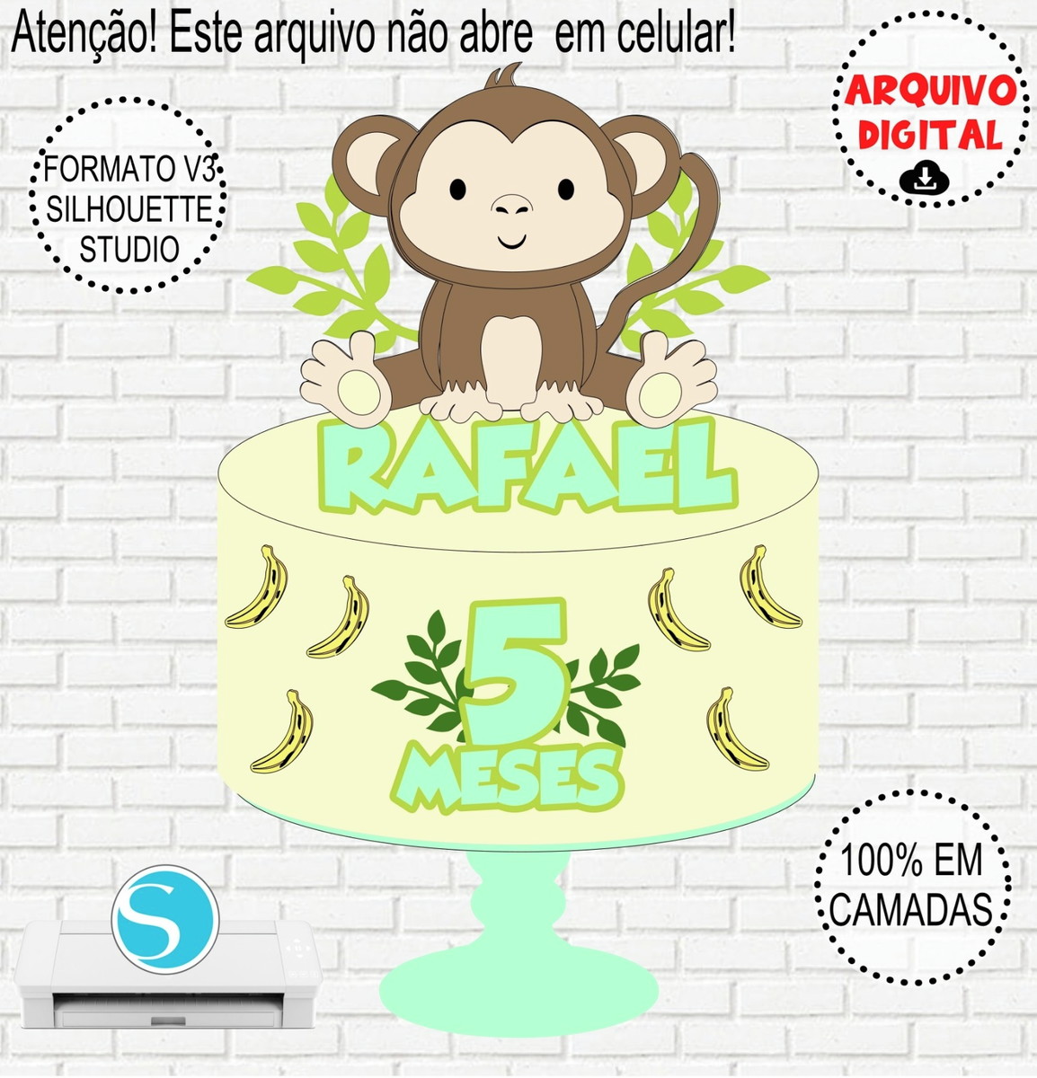 Arquivo de Corte Topo de Bolo Macaco em Camadas #920