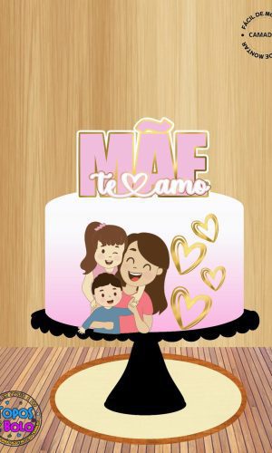 Arquivo de Corte Topo de Bolo Mãe Menina e Menino