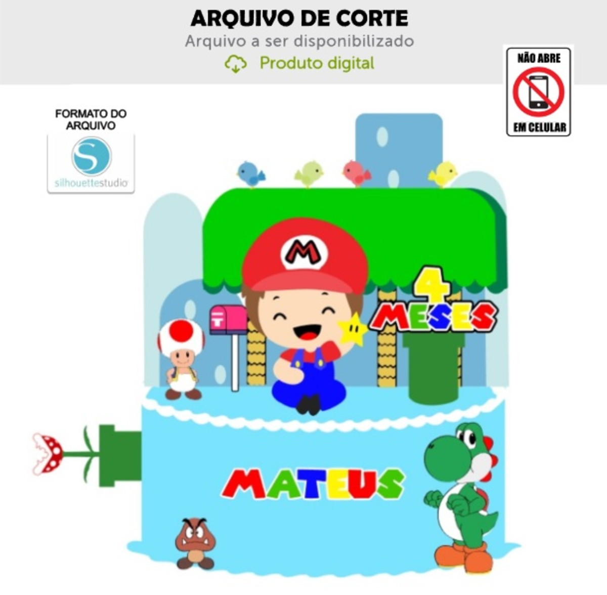 Arquivo de Corte Topo de Bolo Mario Baby