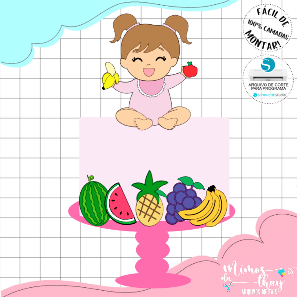 Arquivo de Corte: Topo de Bolo Menina Baby Frutinhas 018