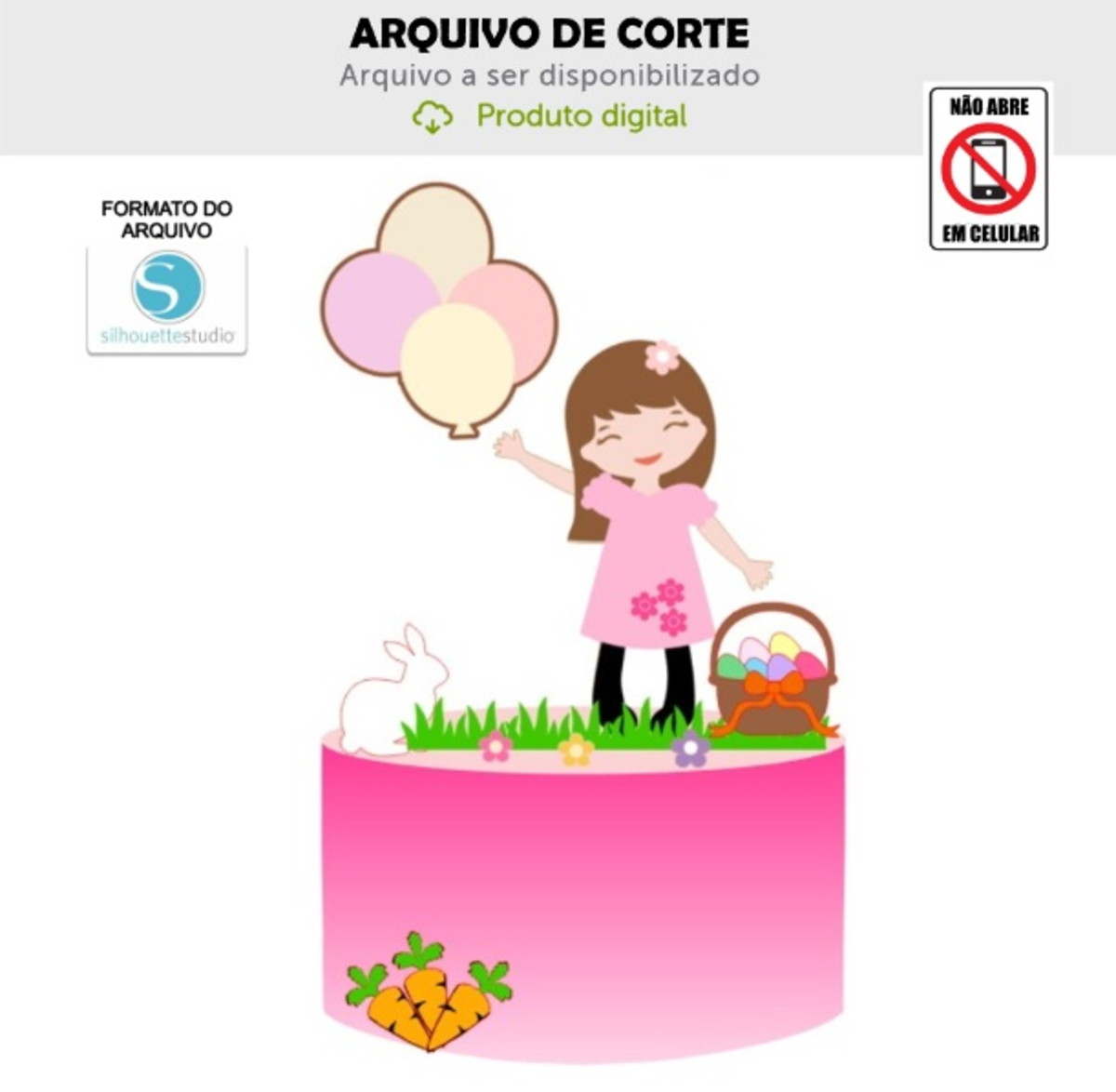 Arquivo de Corte Topo de Bolo Menina Balões Pascoa