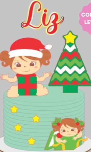 Arquivo de Corte Topo de Bolo Menina com Presentes de Natal