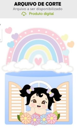 Arquivo de Corte Topo de Bolo Menina Janela - Arco Iris