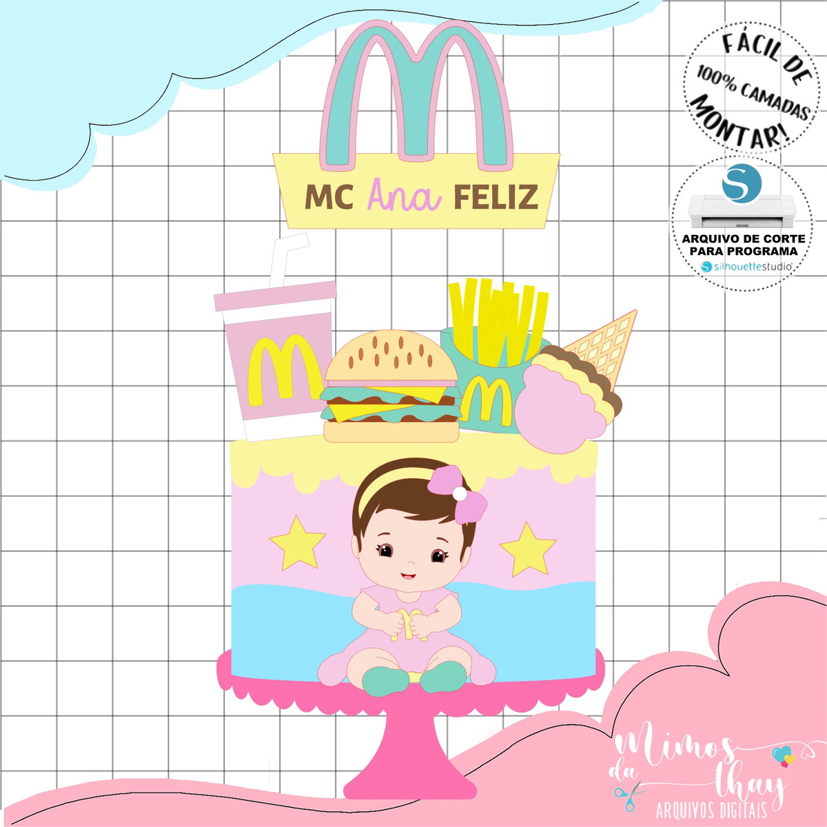 Arquivo de Corte: Topo de Bolo Menina Mc Donalds Candy 006