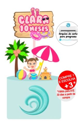 Arquivo De Corte Topo De Bolo Menina Praia