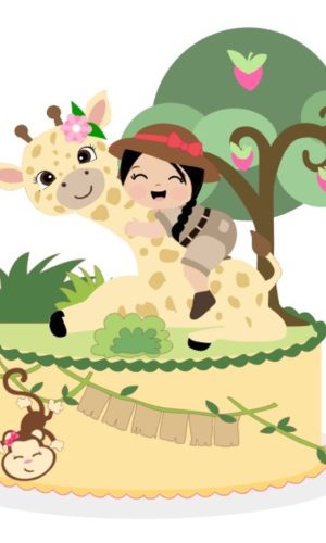 Arquivo de Corte Topo de Bolo Menina Safari
