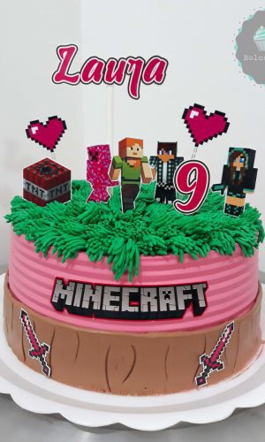 Arquivo Digital Topo de Bolo Minecraft Menina #1 Pdf/jpg