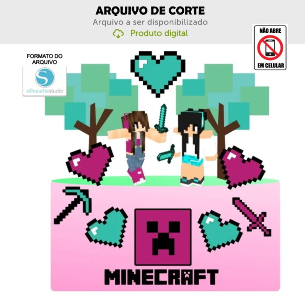 Arquivo de Corte Topo de Bolo Minecraft Menina