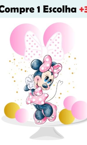 Arquivo de Corte Topo de Bolo Minnie Rosa Aquarela