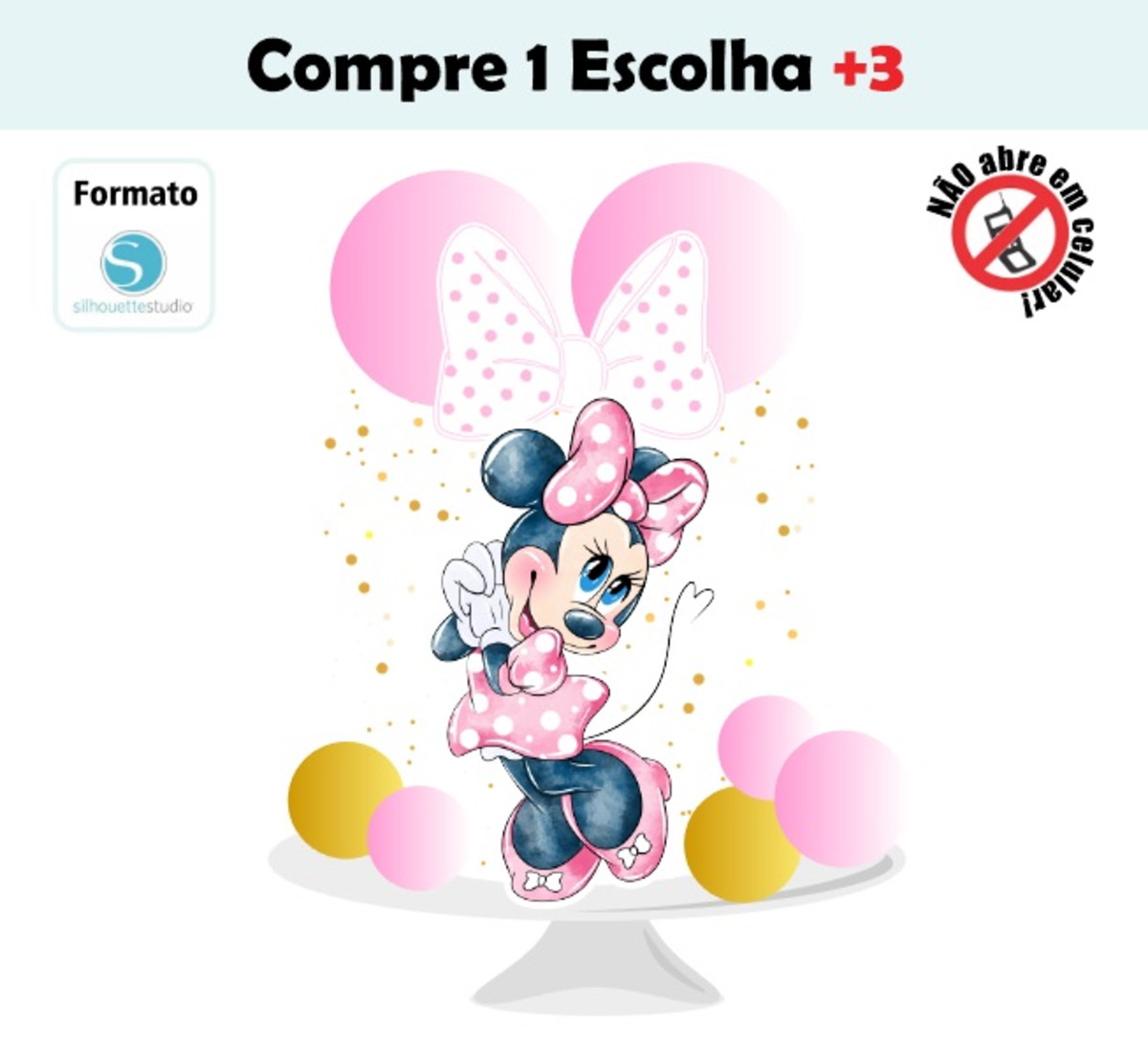 Arquivo de Corte Topo de Bolo Minnie Rosa Aquarela