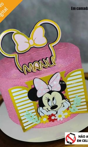 Arquivo de Corte Topo de Bolo Minnie Rosa Janela em Camadas