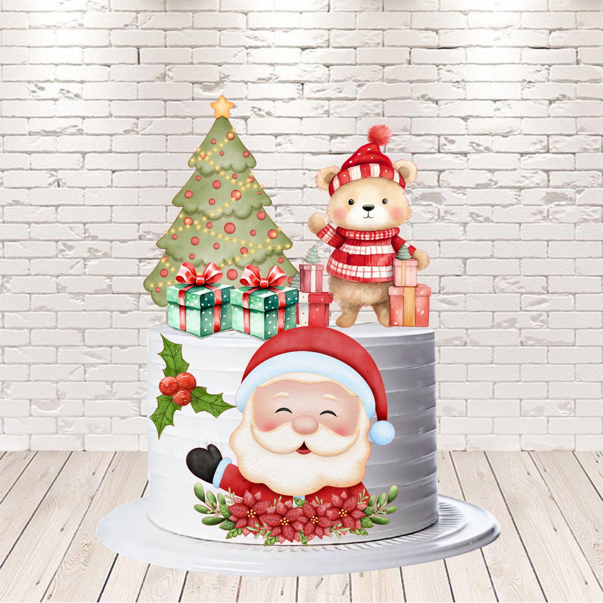 Arquivo de Corte Topo de Bolo Natal Aquarela em Studio e pdf