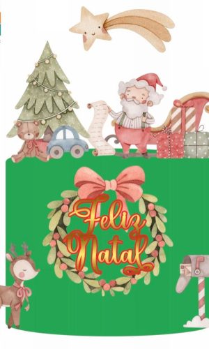 Arquivo de Corte Topo de Bolo Natal Aquarela Natalino