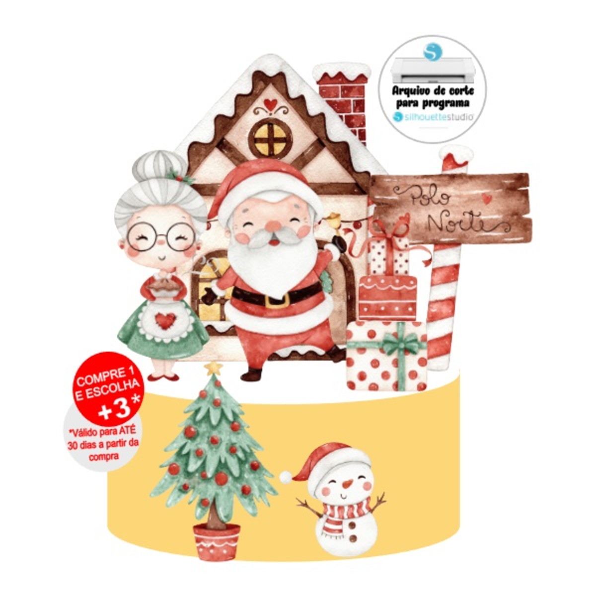 Arquivo de Corte Topo de Bolo Natal Aquarelado