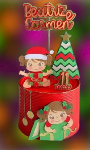 Arquivo de Corte Topo de Bolo Natal Menina em Camadas