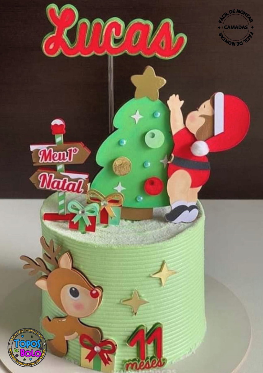 Arquivo de Corte Topo de Bolo Natal Menino e Rena