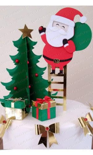 Arquivo de Corte Topo de Bolo Natal Papai Noel na Escada