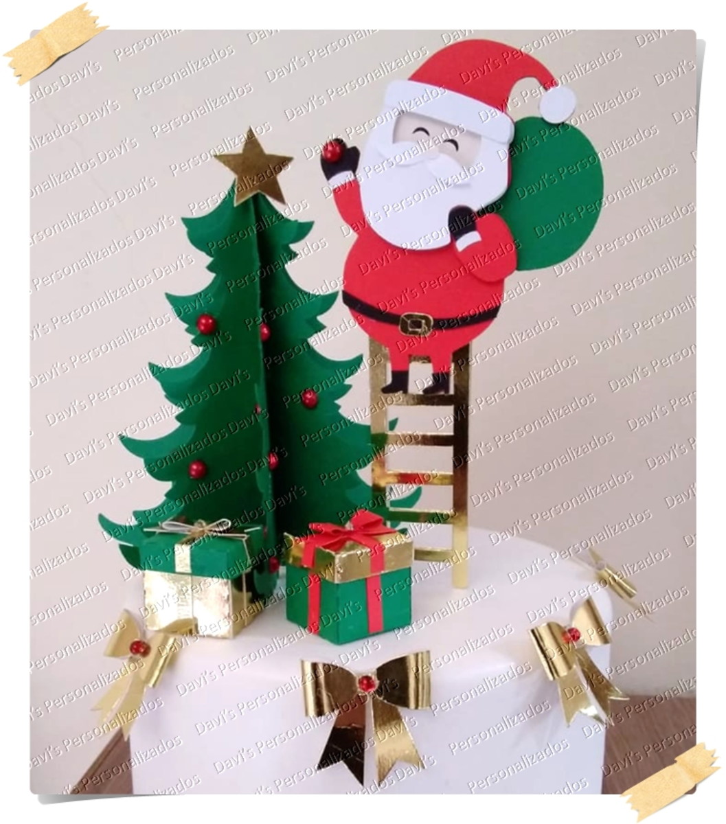 Arquivo de Corte Topo de Bolo Natal Papai Noel na Escada