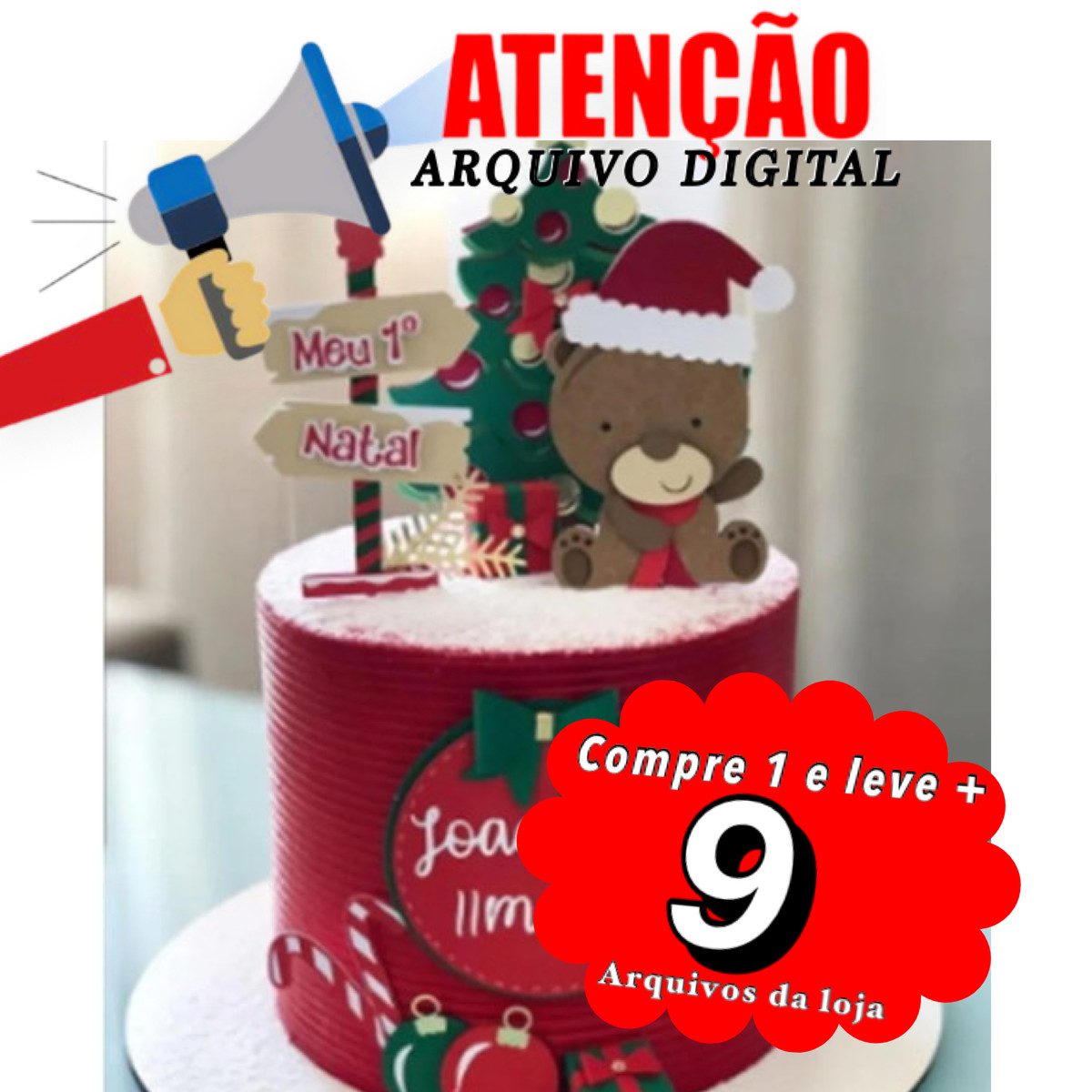 Arquivo de Corte Topo de Bolo - Natal Ursinho 01