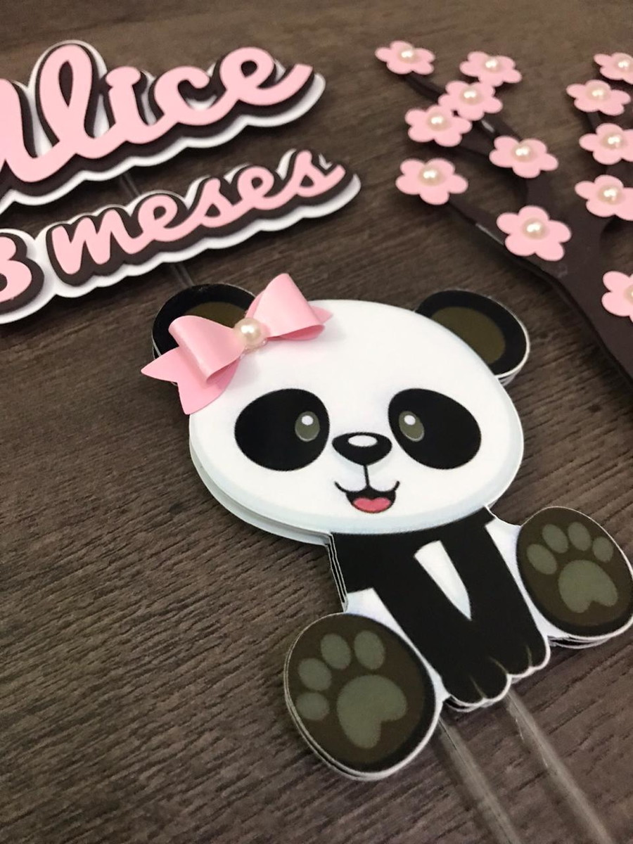 Arquivo de corte Topo de bolo Panda Rosa + BRINDES - Imagem 3