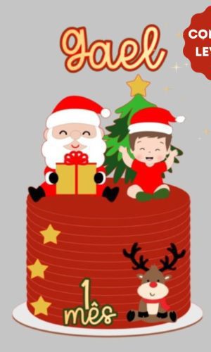 Arquivo de Corte Topo de Bolo Papai Noel e Menino em Camadas