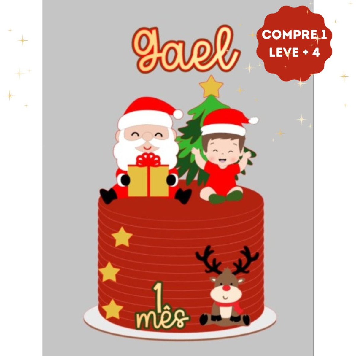 Arquivo de Corte Topo de Bolo Papai Noel e Menino em Camadas