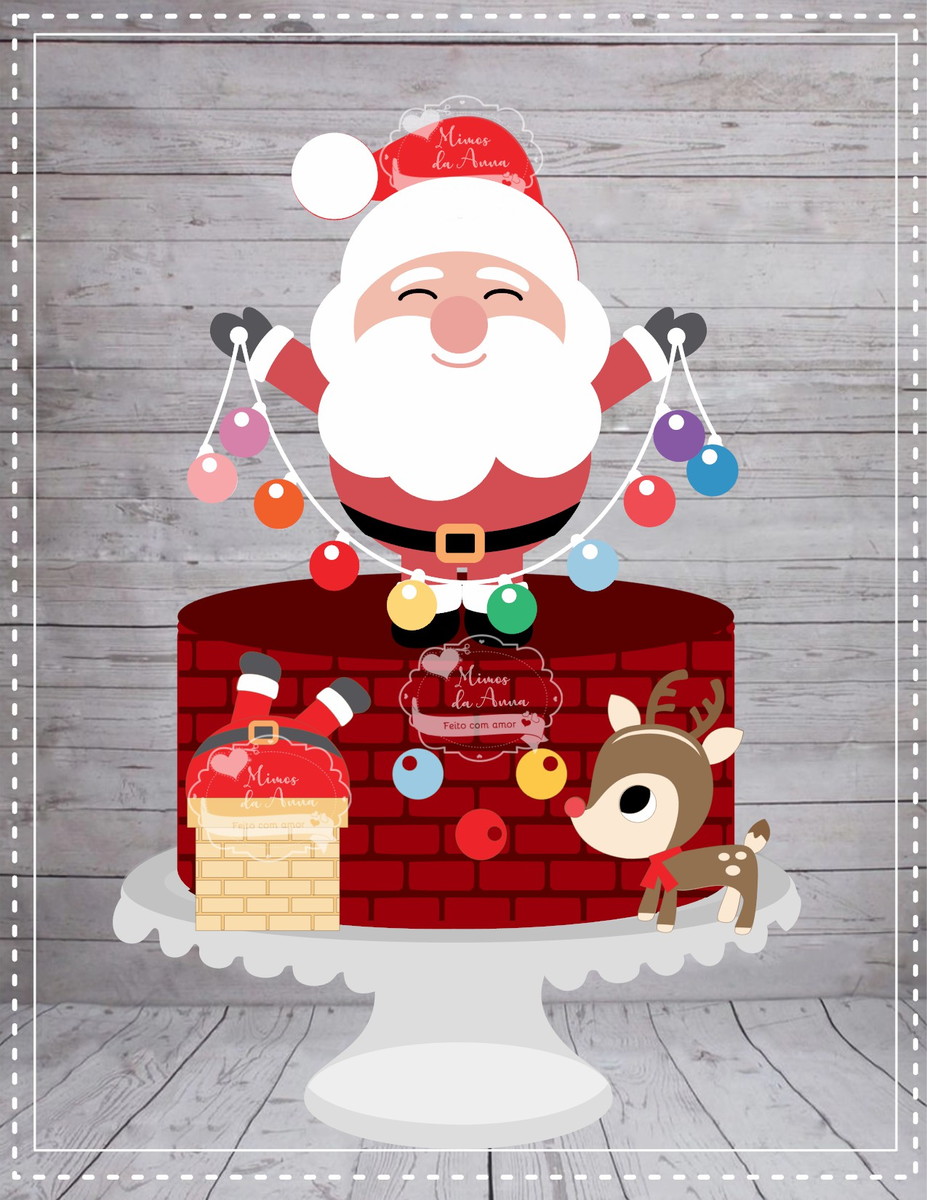 Arquivo de corte topo de bolo Papai Noel em camadas
