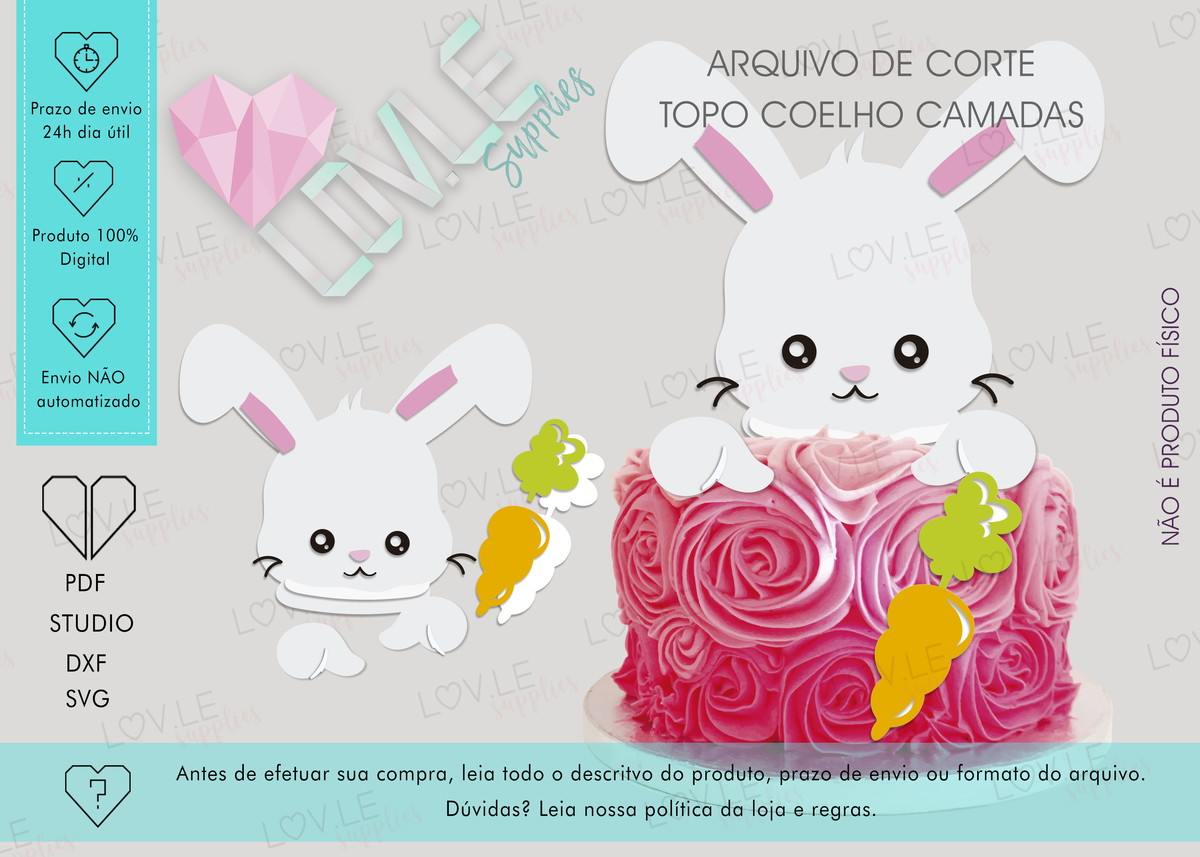 Arquivo de Corte Topo de Bolo Páscoa Coelho camadas